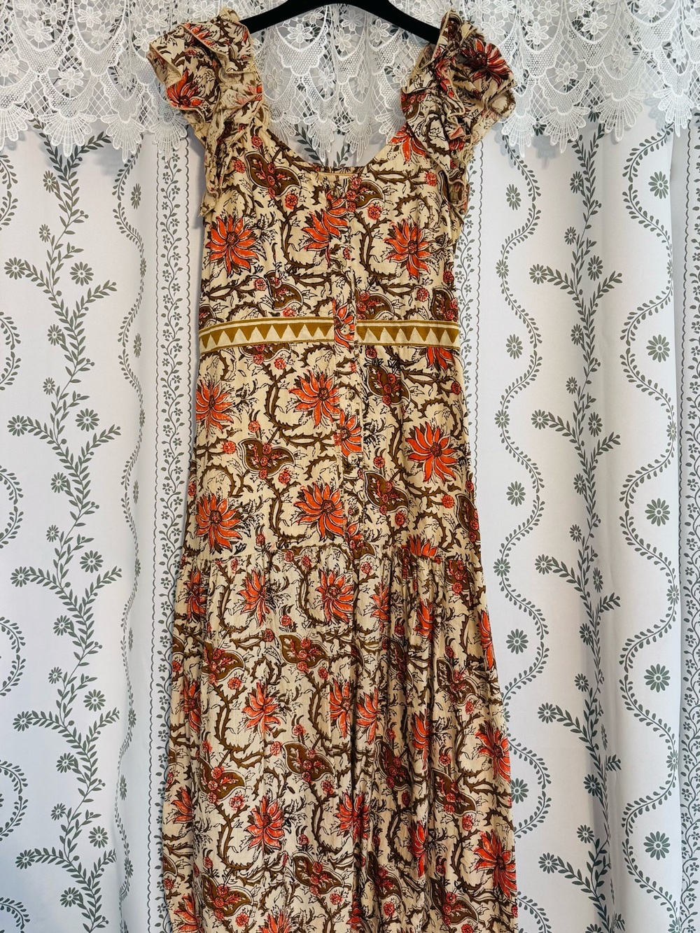 Anna Cate Sophie Dress in Cream and Coral, 100% cotton